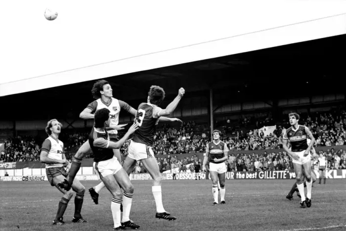 Framed Print : Stoke v. West Ham. October 1984 MF18-06-032 The final score was a four two Framed Print : Stoke v. West Ham. October 1984 MF18-06-032 The final score was a four two