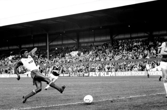 Framed Print : Stoke v. West Ham. October 1984 MF18-06-050 The final score was a four two