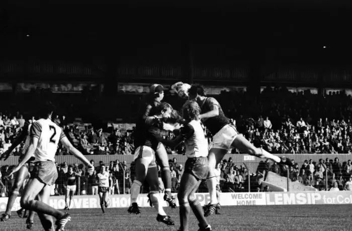 Framed Print : Stoke v. West Ham. October 1984 MF18-06-080 The final score was a four two