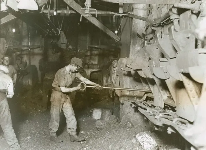 Framed Print : Stokers at work stoking furnaces 1930s Framed Print : Stokers at work stoking furnaces 1930s