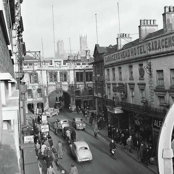 Stonebow Arch in Lincoln. Lincolnshire. 8th January 1953
