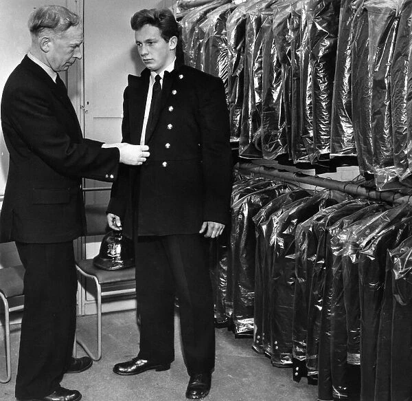 Stores Officer outfits new recruit, Cambridge HQ, 24th October 1964