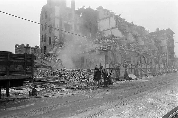 Street scene in New York, a building being demolished. 13th February 1981
