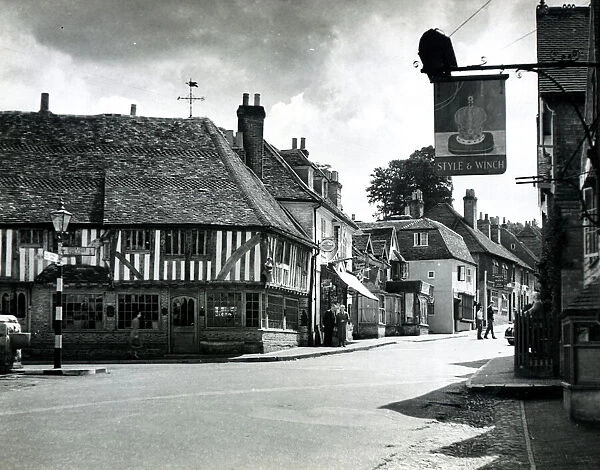 Street scene in the village of Ightham in Kent showing the local pubs