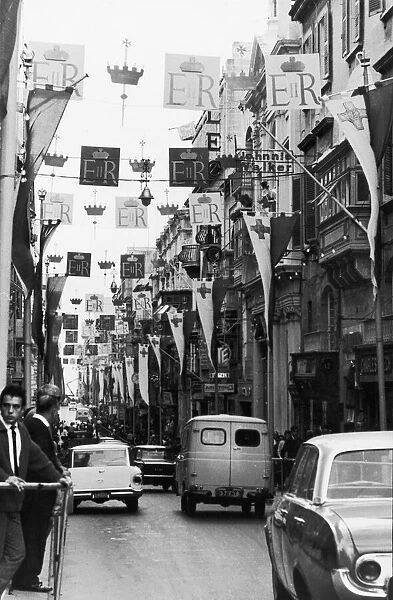The streets of Valletta in Malta are decorated with bunting