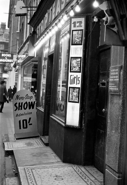 Strip clubs and book shops in Soho. December 1970 70-11636