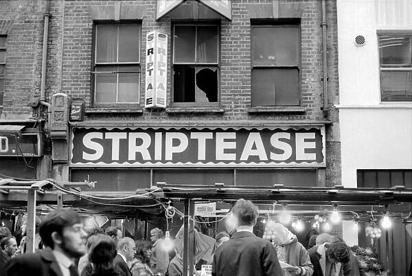 Strip clubs and book shops in Soho. December 1970 70-11636-002