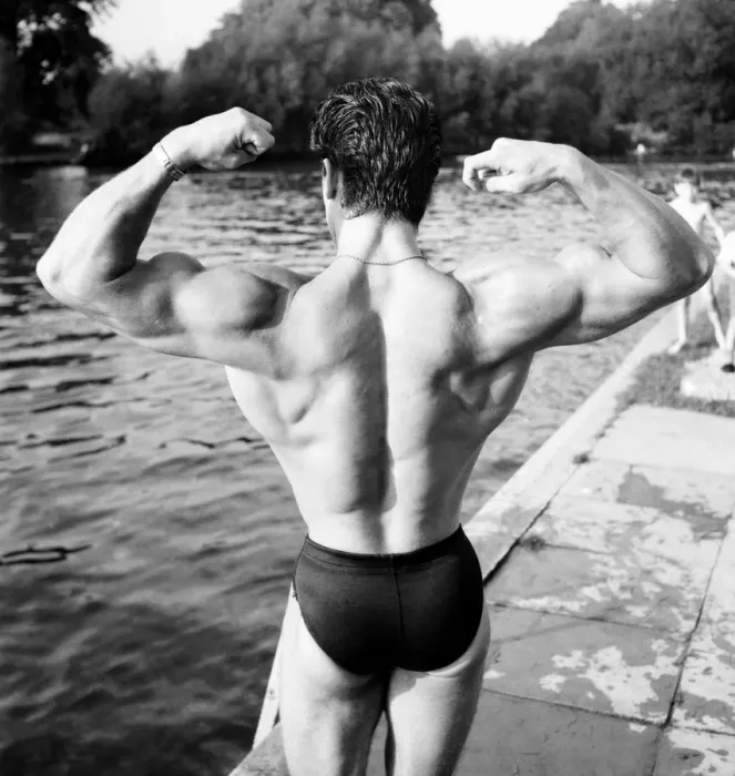 Framed Print : Strongman Spencer Churchill seen here posing by the Pool with Gloria Wagdin Framed Print : Strongman Spencer Churchill seen here posing by the Pool with Gloria Wagdin
