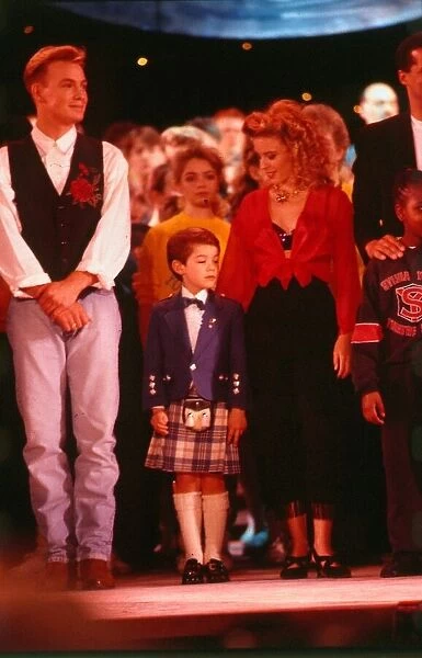 Stuart Anderson April 1989 child Andy Stewart impersonator with Kylie Minogue