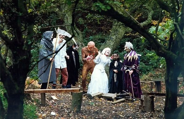Students in frightening costumes for Halloween in October 1993
