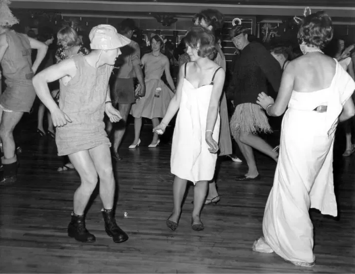Framed Print : Students in Newcastle doing the twist for Rag Week on 27th October 1962