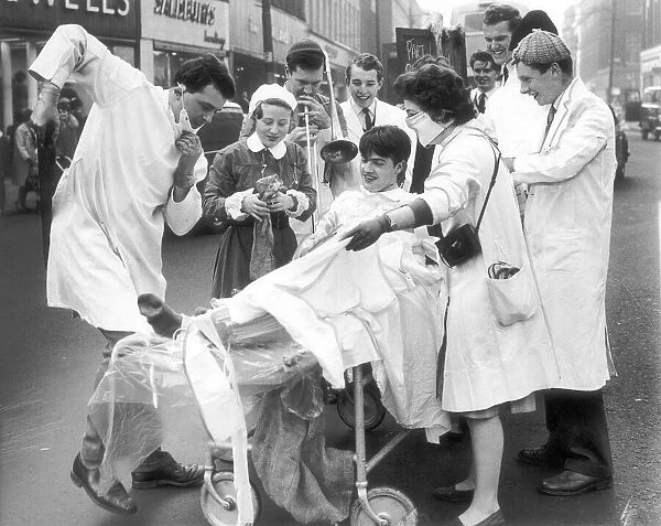 Students performing open-air operations during Rag Week in October 1963