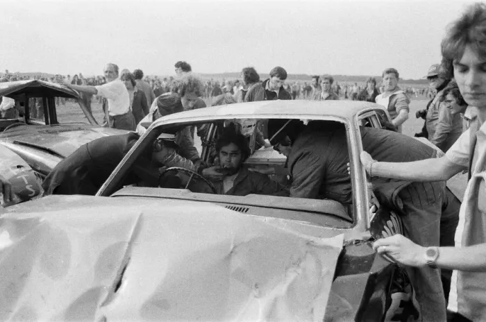Framed Print : Stunt driver Mick Stirrups comes down to earth with a crash after tying to leap over Framed Print : Stunt driver Mick Stirrups comes down to earth with a crash after tying to leap over