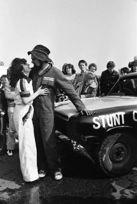 Framed Print : Stunt driver Mick Stirrups drove his Zephyr car off a ramp Framed Print : Stunt driver Mick Stirrups drove his Zephyr car off a ramp