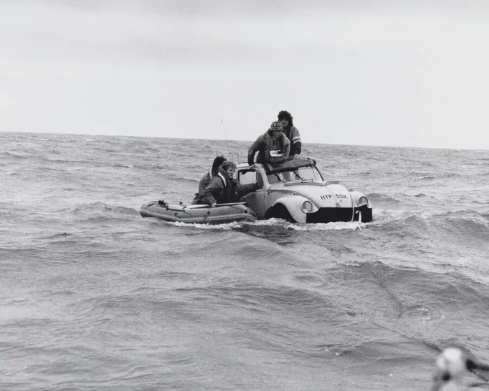 Framed Print : Stunts and stuntmen TV daredevil Peter Duncan tried to pop across the Irish Sea to get to Framed Print : Stunts and stuntmen TV daredevil Peter Duncan tried to pop across the Irish Sea to get to