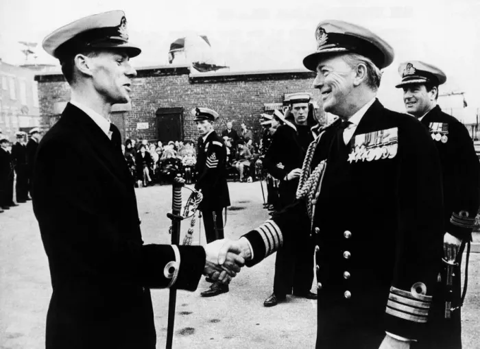 Framed Print : Sub-Lieutenant David Bingham (l) receives the sword of honour in 1970 two years before