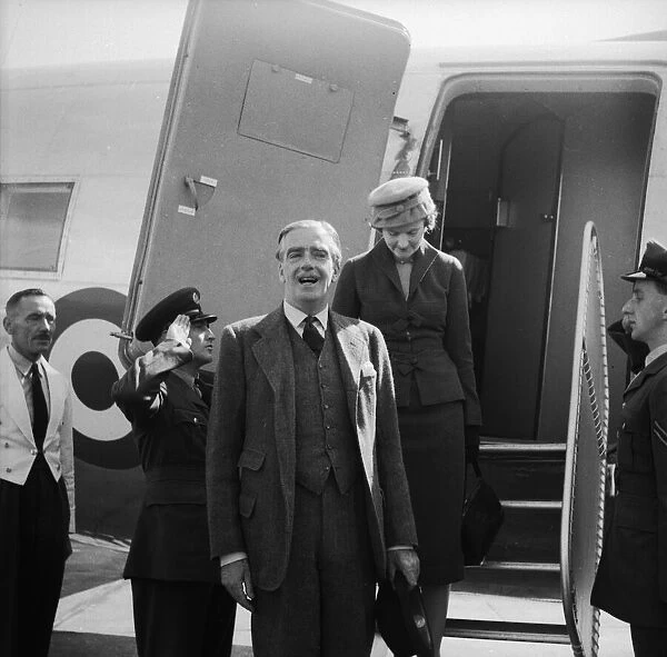 Suez Crisis 1956 Anthony Eden returning to London Airport with his wife following a