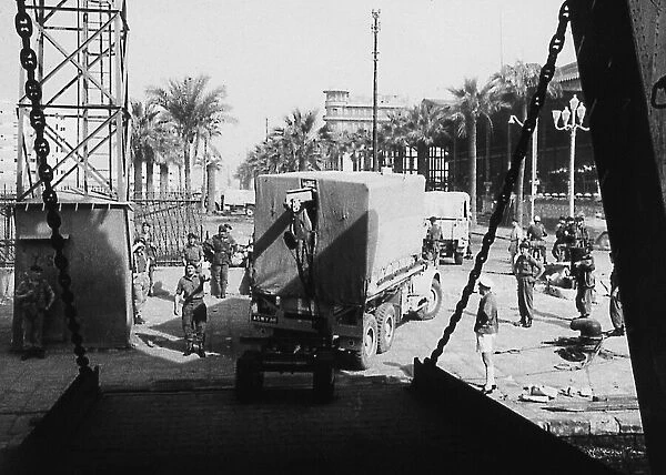Suez Crisis 1956 British equipment being unloaded in Port Said