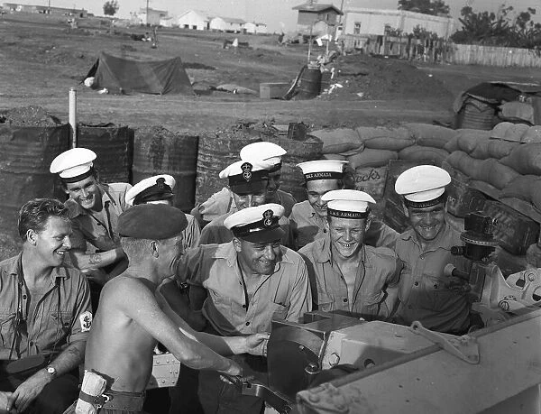 Suez Crisis 1956 British Sailors from the Destroyer Armada visit the front line in