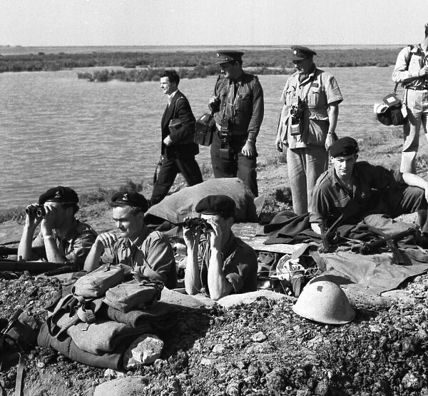 Suez Crisis 1956 British soldiers on the front line keep an eye on the Egyptian