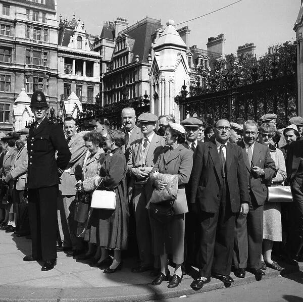 Suez Crisis 1956 Crowds outside the Houses of Parliament as the Suez Crisis is