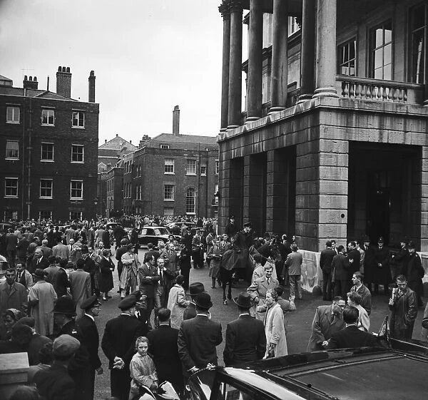 Suez Crisis 1956 Crowds outside Lancaster House during the Suez Conference