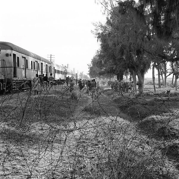 Suez Crisis 1956 Danish troops of the United Nations arrive by train to take over
