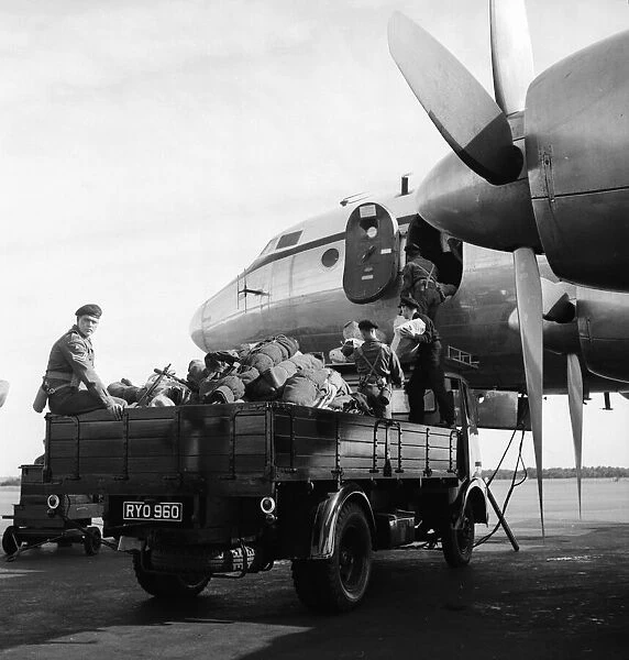 Suez Crisis 1956 Equipment being loaded onto a Brittania aircraft at Blackbuse