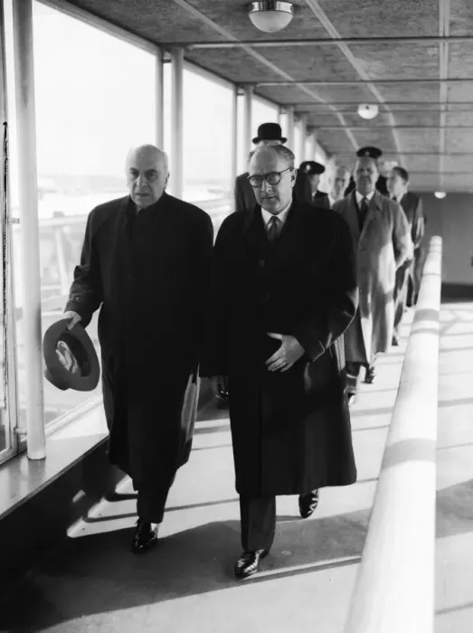 Framed Print : Suez Crisis 1956 The French Prime Minister Mr Guy Mollet arriving at London Airport