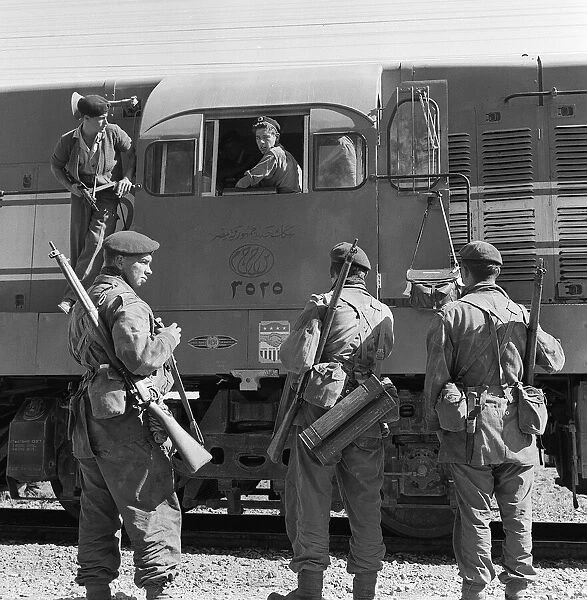 Suez Crisis 1956 A hospital train being taken through the Allied front line to