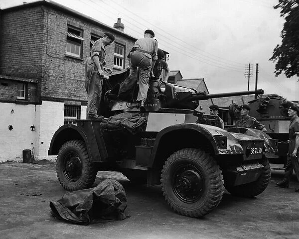 Suez Crisis 1956 Men of the Household Cavalry prepare their armoured cars for their
