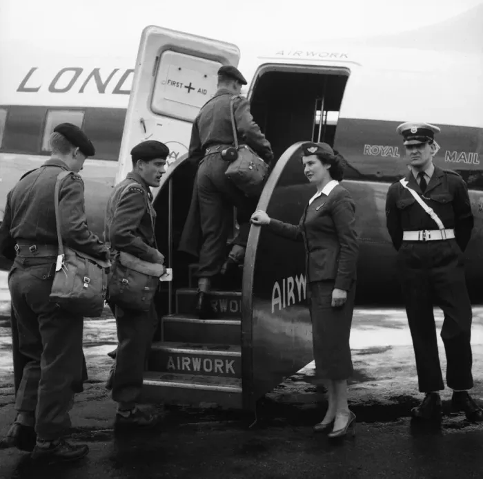 Framed Print : Suez Crisis 1956 Men of the R. E. M. E board a Viking plane at Blackbushe Airport Framed Print : Suez Crisis 1956 Men of the R. E. M. E board a Viking plane at Blackbushe Airport