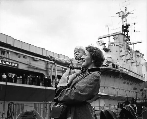 Suez Crisis 1956 Mrs Sheila Dickenson and her son Timothy on the quayside at
