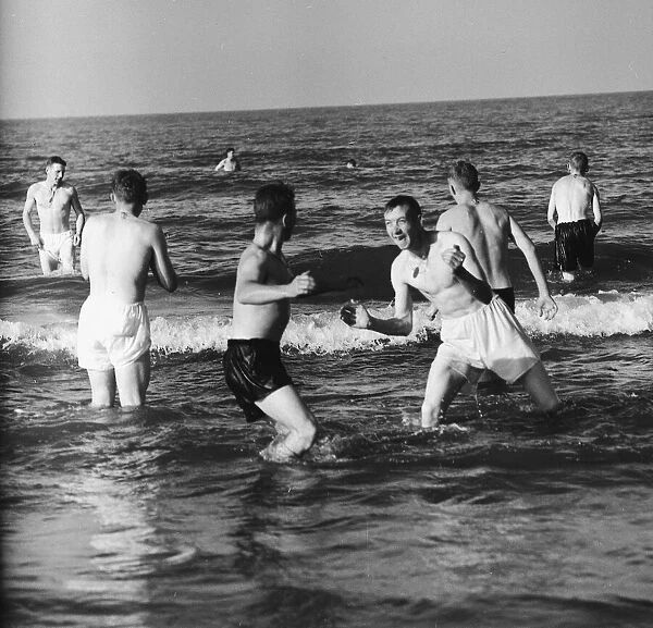 Suez Crisis 1956 Norwegian troops of the United Nations force swimming at Port Said