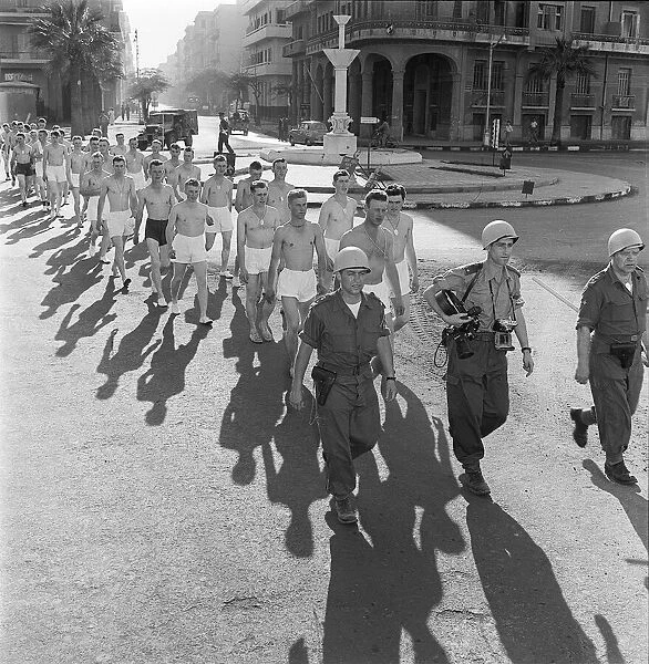 Suez Crisis 1956 Norwegian UNO troops on bathing parade at Port Said