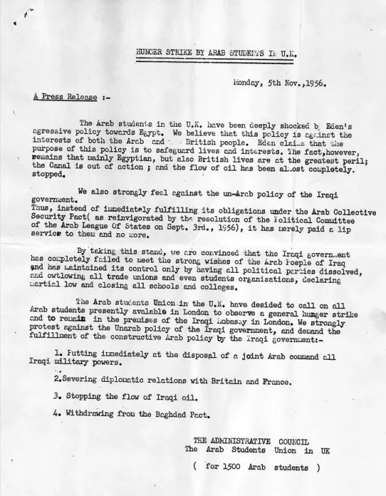 Framed Print : Suez Crisis 1956 Press Release put out by Arab students 5 / 11 / 56 Framed Print : Suez Crisis 1956 Press Release put out by Arab students 5 / 11 / 56