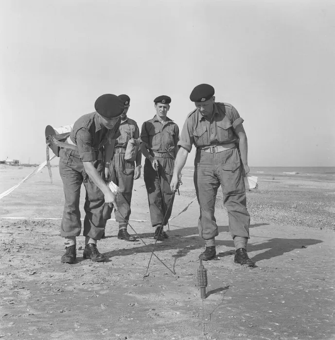 Framed Print : Suez Crisis 1956 Royal Engineers clearing mines from a beach near Port Said