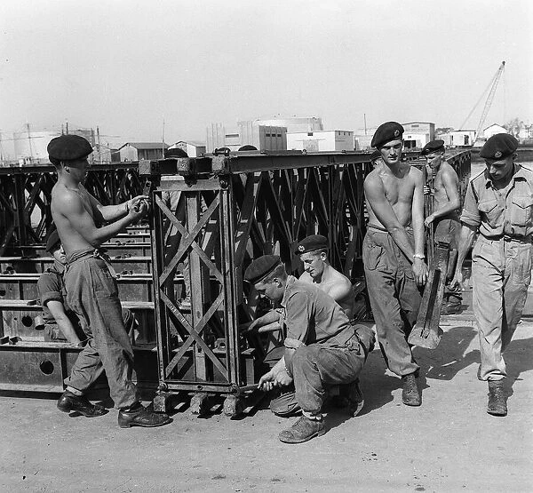 Suez Crisis 1956 Royal Engineers in Port Said in Egypt build a Bailey Bridge over