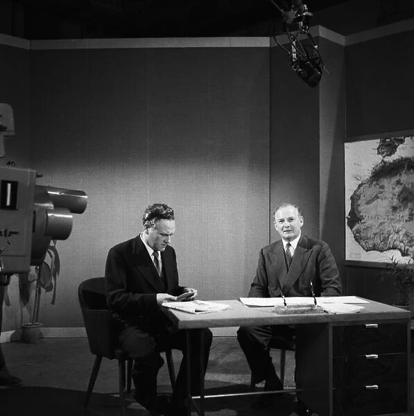 Suez Crisis 1956 Selwyn Lloyd (right) at television studio to be interviewed by