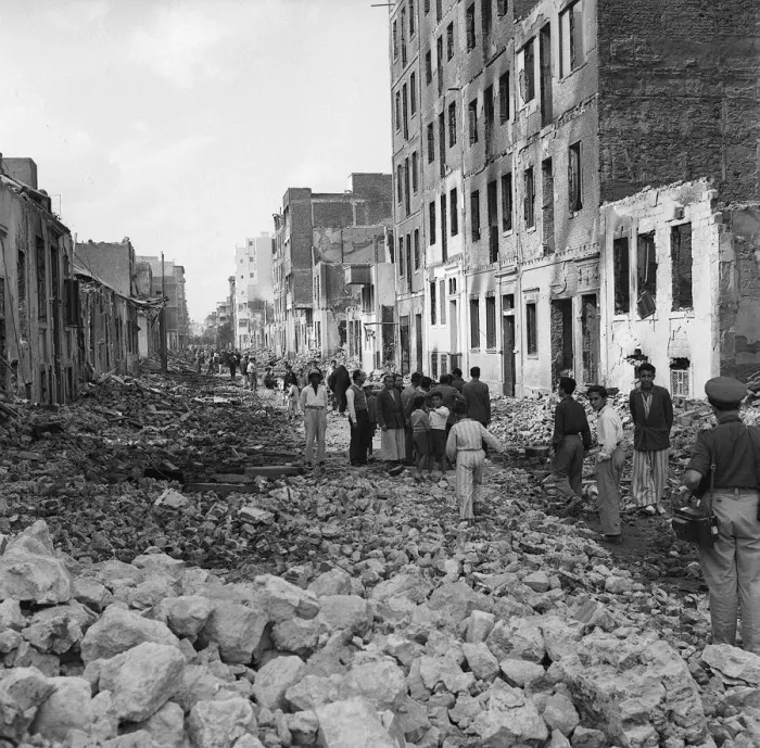 Framed Print : Suez Crisis 1956 Streets filled with rubble in the Rue Ababi area of Port Said Framed Print : Suez Crisis 1956 Streets filled with rubble in the Rue Ababi area of Port Said