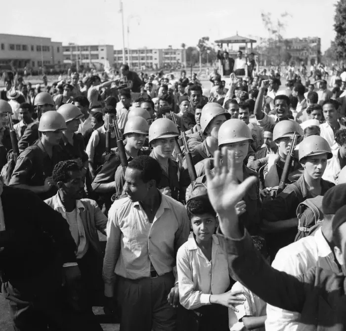 Framed Print : Suez Crisis 1956 United Nations troops march into Port Said past a restless Framed Print : Suez Crisis 1956 United Nations troops march into Port Said past a restless