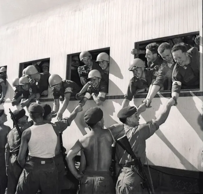 Framed Print : Suez Crisis 1956 A UNO troop train arrives in Port Said