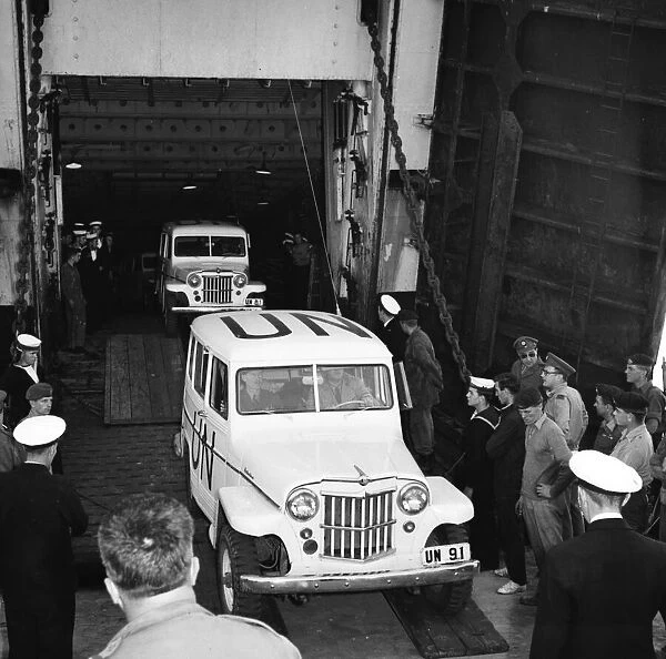 Suez Crisis 1956 UNO vehicles arriving in Egypt