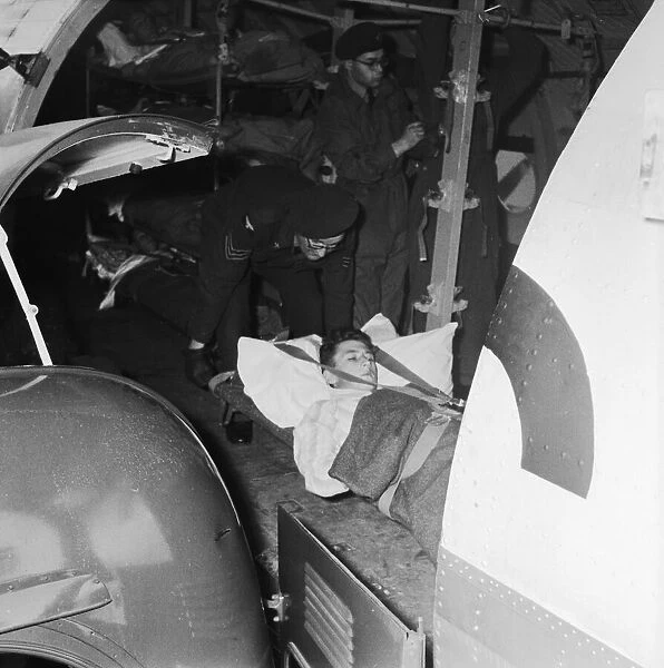 Suez Crisis 1956 Wounded British soldiers arrive in an ambulance aircraft at