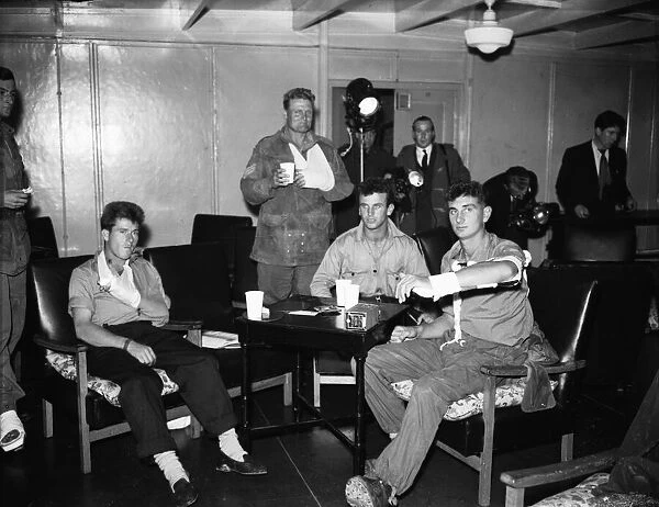 Suez Crisis 1956 Wounded British soldiers at Lyneham airfield relax after their