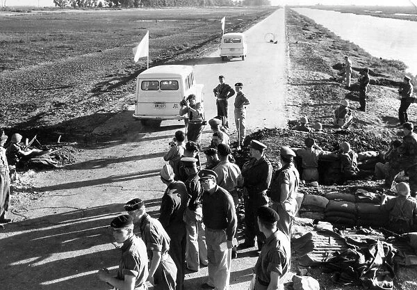 The Suez crisis -part of the convoy of United Nations jeeps, carrying white flags