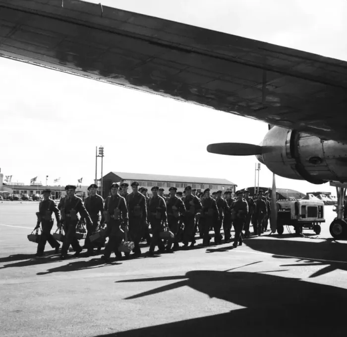 Framed Print : Suez Crsis 1956 60 men of the Duke of Wellington Regiment at Blackbushe airport Framed Print : Suez Crsis 1956 60 men of the Duke of Wellington Regiment at Blackbushe airport