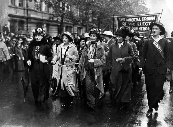Suffragettes marching in support of some of their members who were on hunger strike