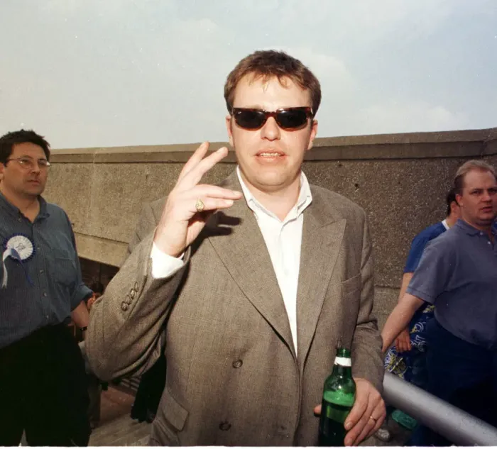 Framed Print : Suggs singer with pop group Madness at Wembley for the FA Cup final between Chelsea