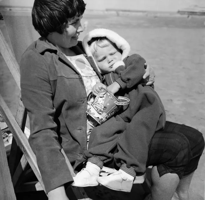Framed Print : A suit complete with hood for 16 month old toddler Mark Merriman from Lynton
